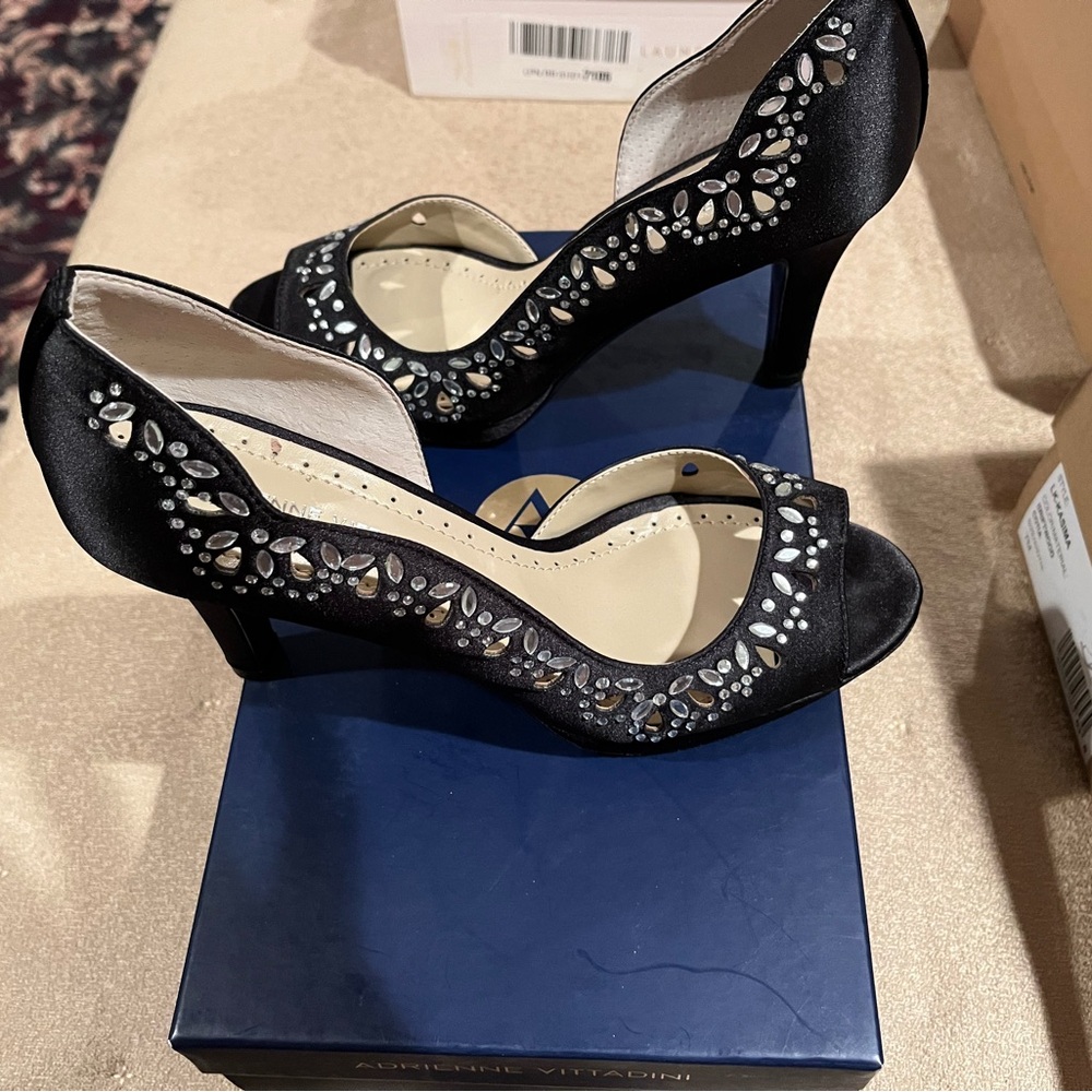 Adrienne Vittadini Black Embellished Women's Heels